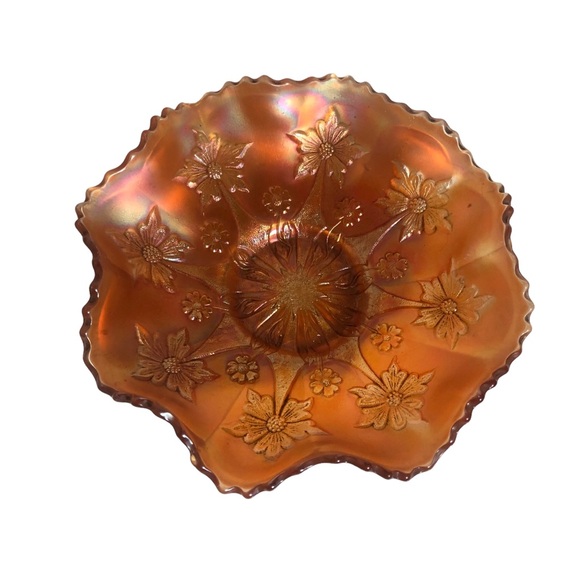 Vintage Fenton marigold flowers 1920’s carnival glass bowl 9 inches - Picture 2 of 3